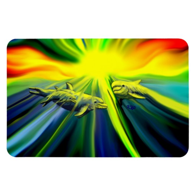 Dolphin Family in Sunshine Magnet (Horisontell)