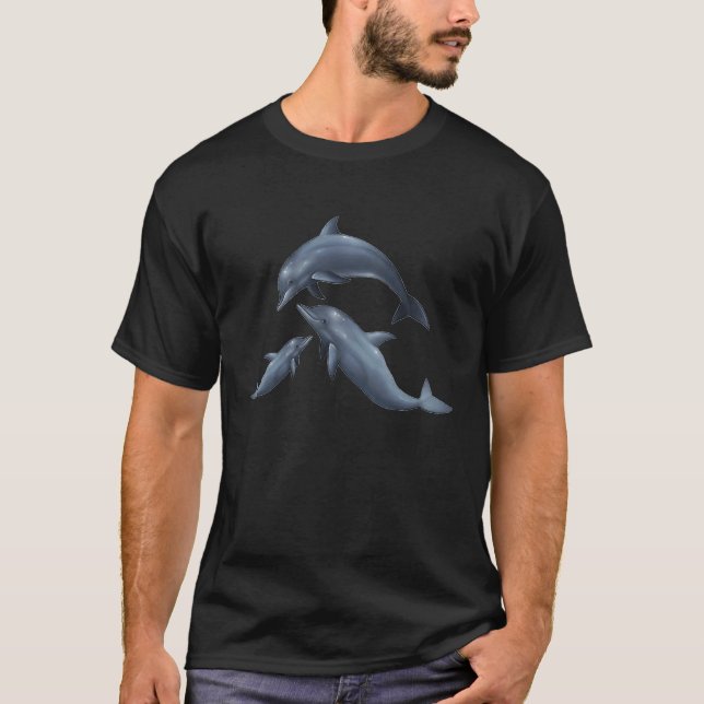 Dolphin family mom dad and baby dolphins blue ocea t shirt (Framsida)