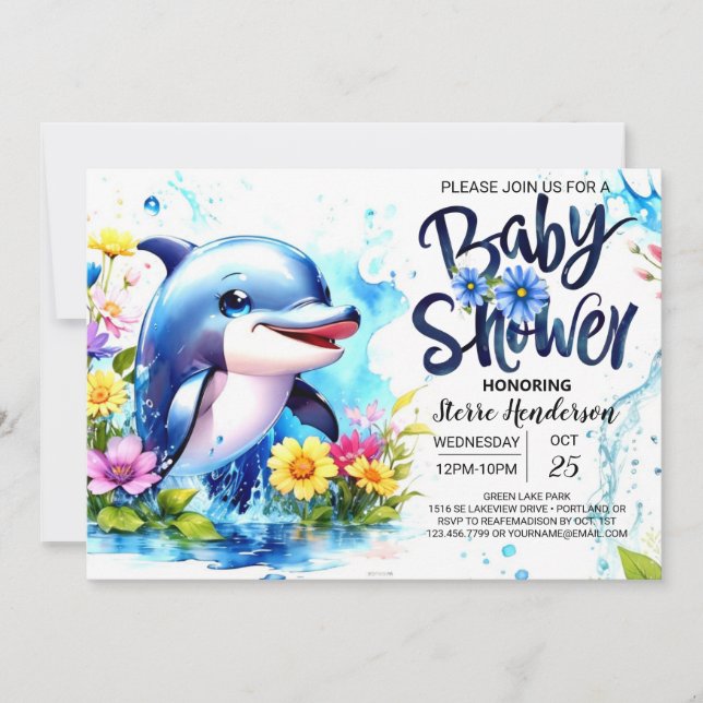 Dolphin Fantasy Aquatic Boy Shower Inbjudningar (Framsida)