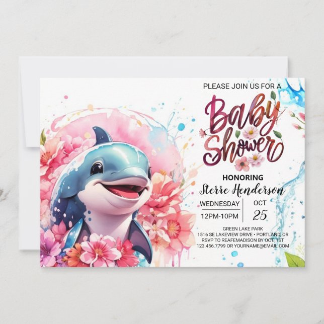 Dolphin Fantasy Rosa Girl Girl Baby Shower Inbjudningar (Framsida)