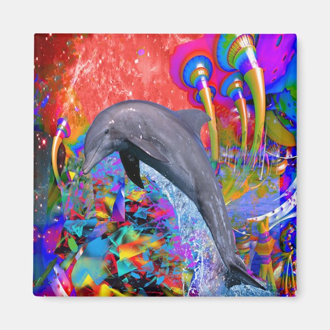 Dolphin Färg Stänk Magnet (Framsidan)