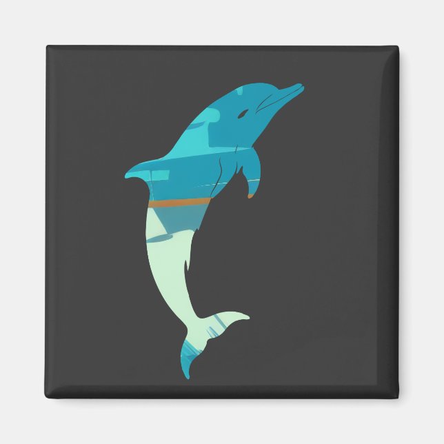 Dolphin Fish Illustration Silhouette Stil Magnet (Framsidan)