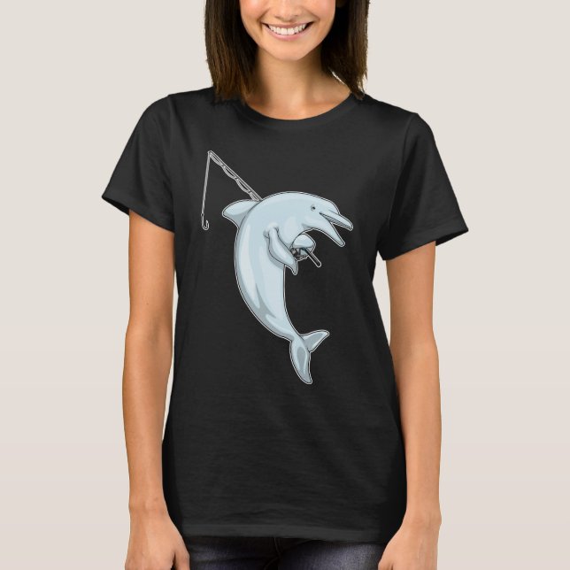 Dolphin Fisher Fishing Rod T Shirt (Framsida)