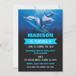 Dolphin födelsedagsinbjudan pool fest inbjudan