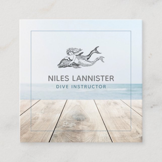 Dolphin för Sjöjungfru av Aqua Blue Dive Instructo Fyrkantigt Visitkort (Framsida)