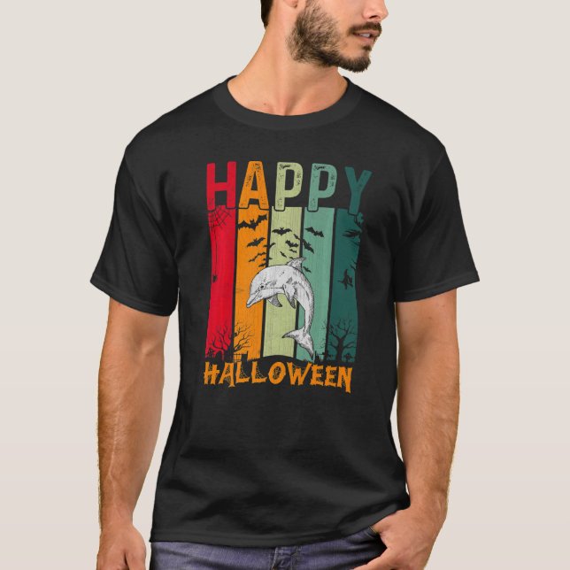 Dolphin Girls Boys Retro Stil Halloween-middag P T Shirt (Framsida)