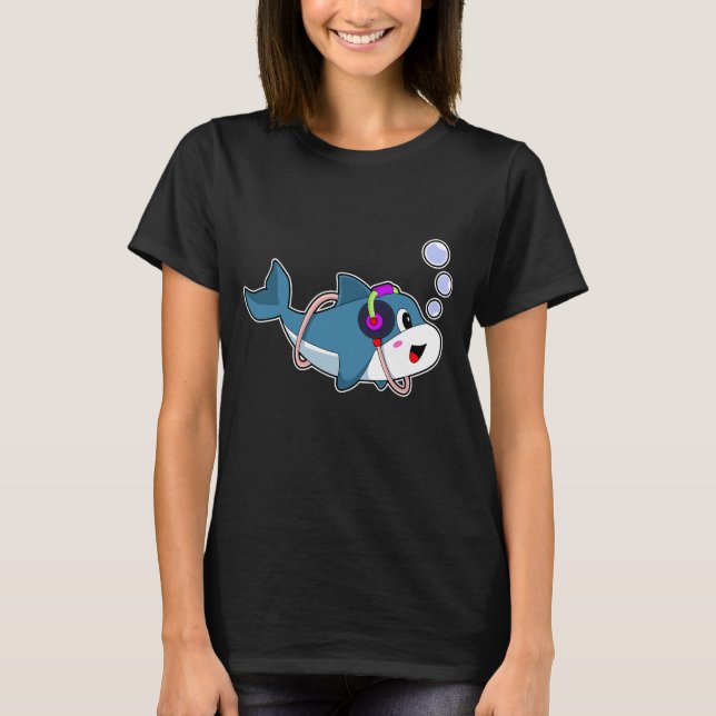Dolphin Headphone Music T Shirt (Framsida)