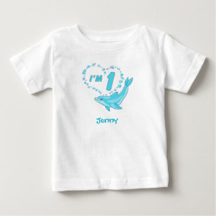 Dolphin Heart 1:a födelsedag Baby Bodydräkt T Shirt