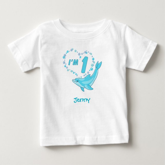Dolphin Heart 1:a födelsedag Baby Bodydräkt T Shirt (Framsida)