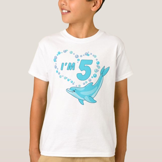 Dolphin Heart 5:e födelsedagen T Shirt (Framsida)