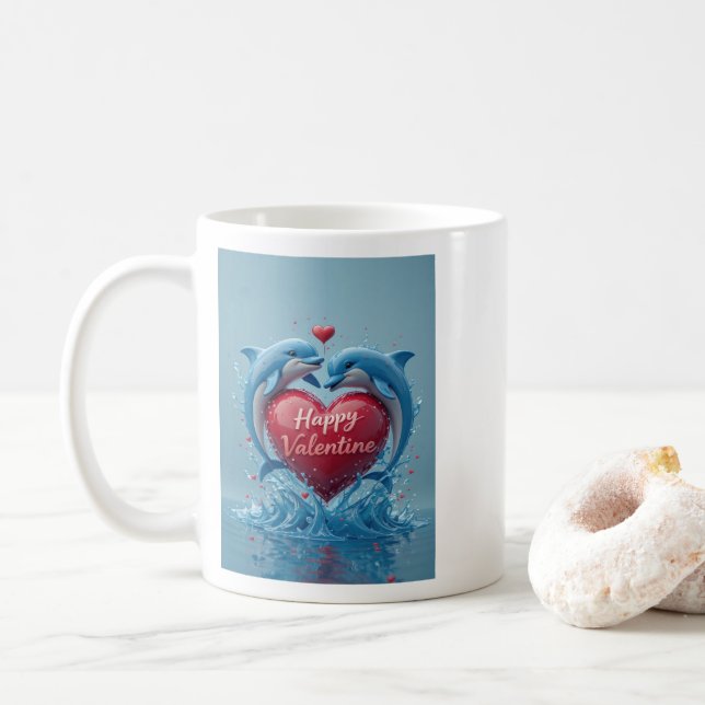 Dolphin Heart Valentine Ocean Love Romantic Kaffemugg (Med munk)