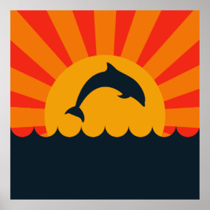 Dolphin hoppande ut från illustrationen vatten poster