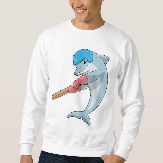 Dolphin i Cricket med Cricket fladdermus Lång Ärmad Tröja (Framsida)