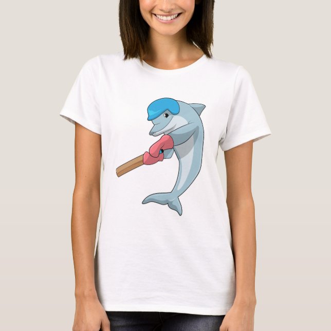 Dolphin i Cricket med Cricket fladdermus T Shirt (Framsida)