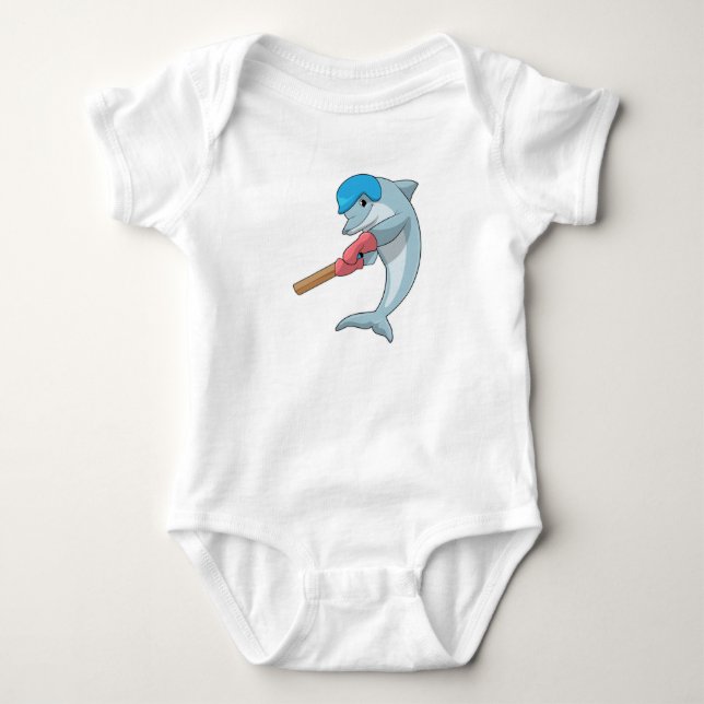 Dolphin i Cricket med Cricket fladdermus T Shirt (Framsida)