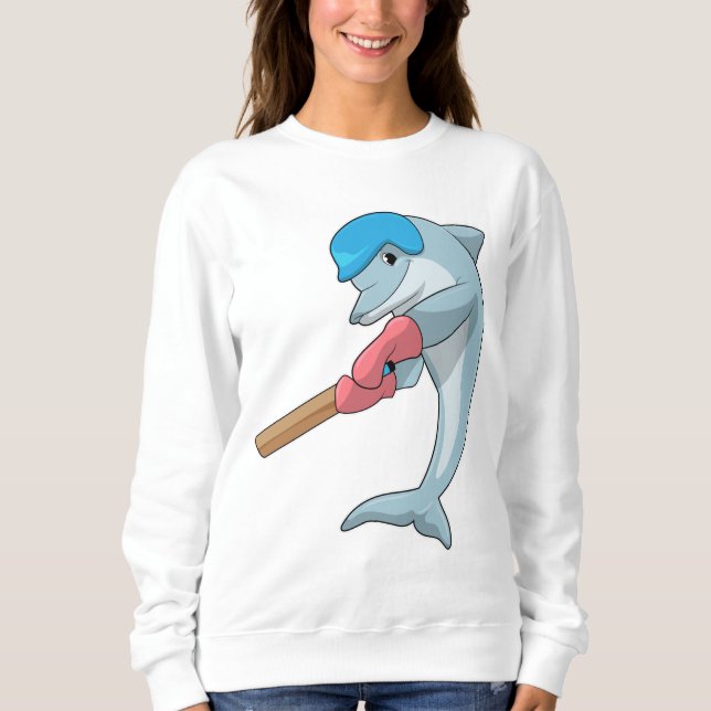 Dolphin i Cricket med Cricket fladdermus T Shirt (Framsida)
