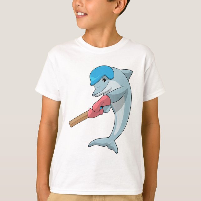 Dolphin i Cricket med Cricket fladdermus T Shirt (Framsida)