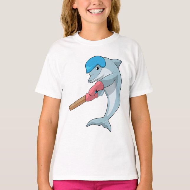 Dolphin i Cricket med Cricket fladdermus T Shirt (Framsida)