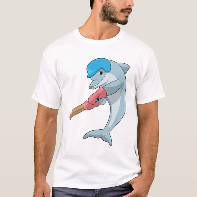 Dolphin i Cricket med Cricket fladdermus T Shirt (Framsida)