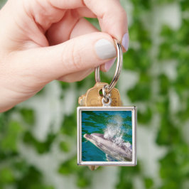 Dolphin i Milford Ljud, Nya Zeeland Fyrkantig Silverfärgad Nyckelring