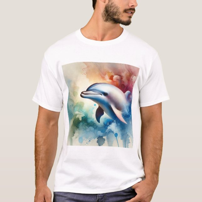 Dolphin in Serene Waters 170724AREF152 - Watercolo T Shirt (Framsida)