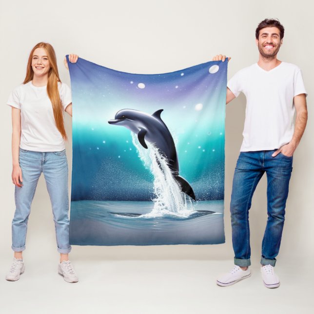 Dolphin Jumping in Ocean Fleece Blanket (På plats)