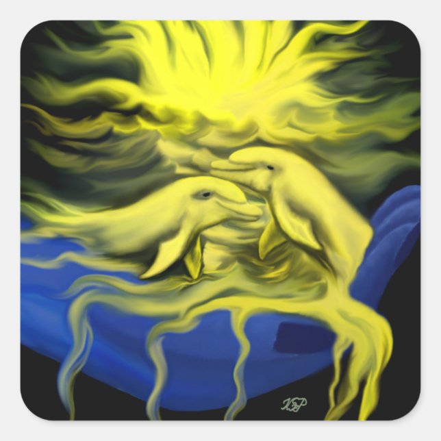 Dolphin Kärlek Fyrkantigt Klistermärke (Framsida)