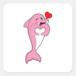 Dolphin Kärlek Heart Fyrkantigt Klistermärke