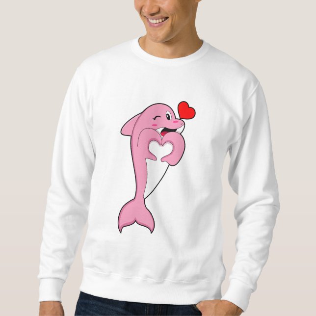 Dolphin Kärlek Heart Lång Ärmad Tröja (Framsida)