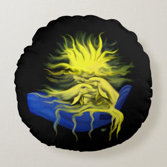 Dolphin Kärlek Rund Kudde (Framsidan)