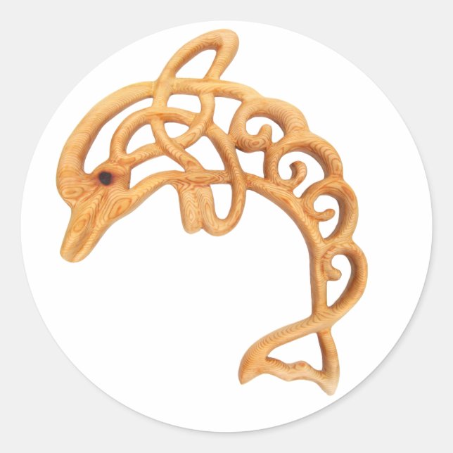 Dolphin Leaping Celtic Knot Runt Klistermärke (Framsida)