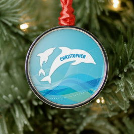 Dolphin Leaping in Ocean Personalized Julgransprydnad Metall