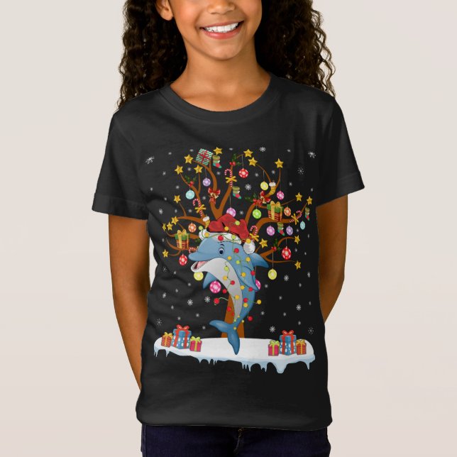 Dolphin Lighting Julafton Träd Gift Dolphin jul T Shirt (Framsida)