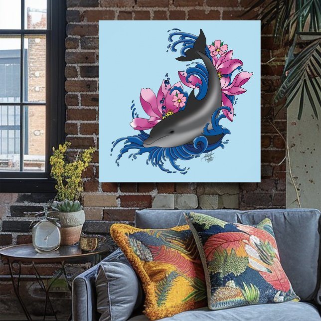 Dolphin Lotus Flowers Cherry Blommars Poster (Skapare uppladdad)