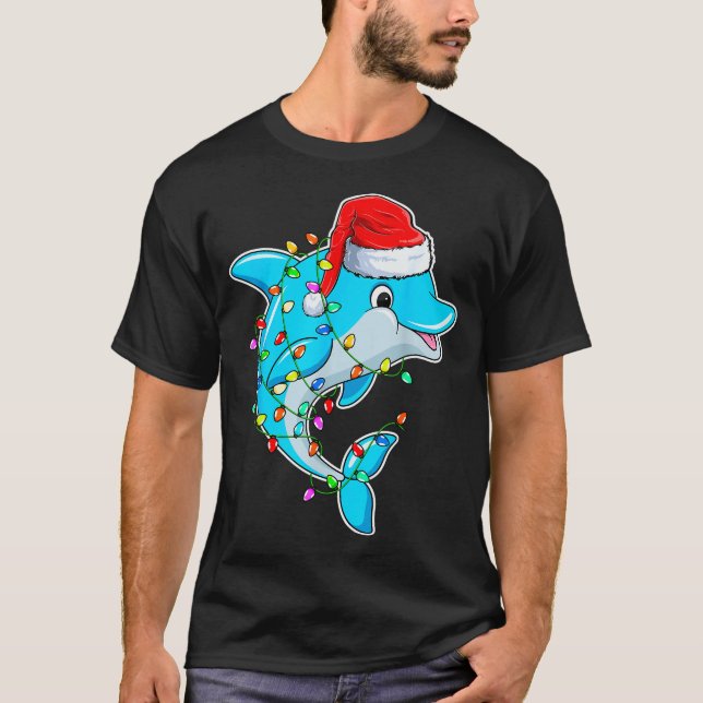 Dolphin Lover Jul - Delfin som bär tomtehatt T Shirt (Framsida)