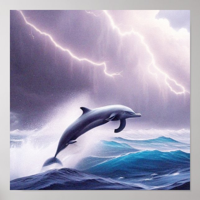 Dolphin Magic in a Stormy Sea: A Captivcing Scene Poster (Framsidan)