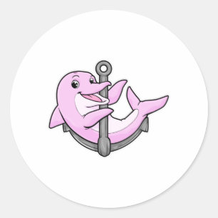 Dolphin med Anchor Runt Klistermärke