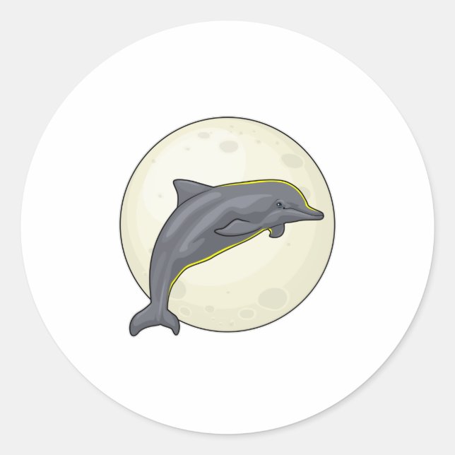 Dolphin med Måne Runt Klistermärke (Framsida)