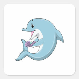 Dolphin med Pearl Fyrkantigt Klistermärke