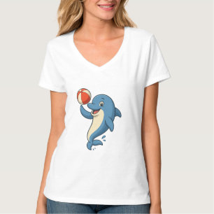 Dolphin med Tecknad med Beach Boll T Shirt