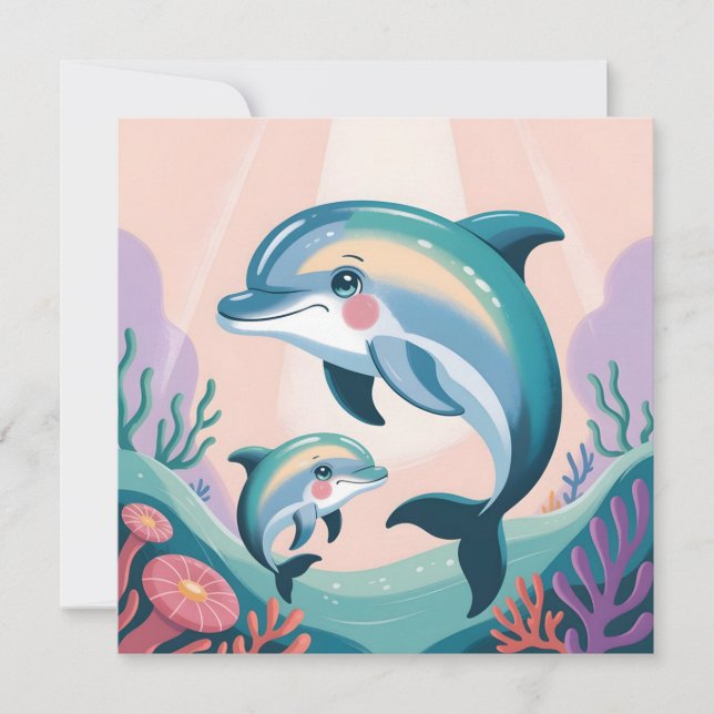 Dolphin Mom and Baby Inbjudningar (Framsida)