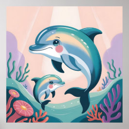 Dolphin Mom and Baby Poster