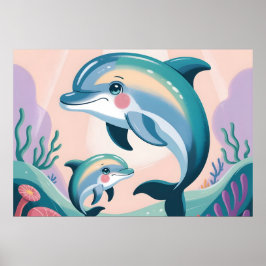 Dolphin Mom and Baby Poster