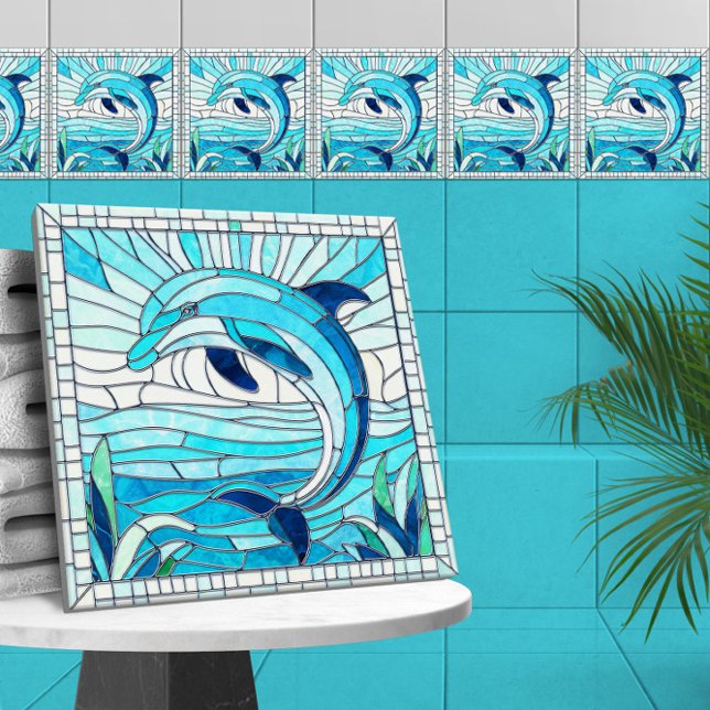 Dolphin Mosaic art - Azul och Emerald Kakelplatta (Skapare uppladdad)