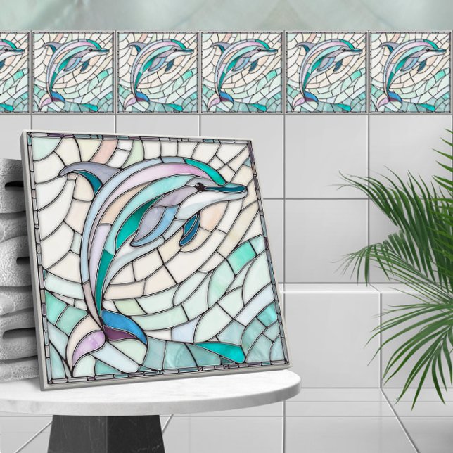 Dolphin Mosaic art - Gentle Pastels Kakelplatta (Skapare uppladdad)