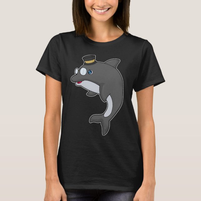Dolphin Nerd Hat Glass T Shirt (Framsida)