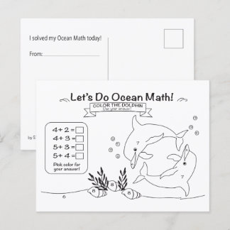 Dolphin Ocean Math Coloring Postcard Vykort
