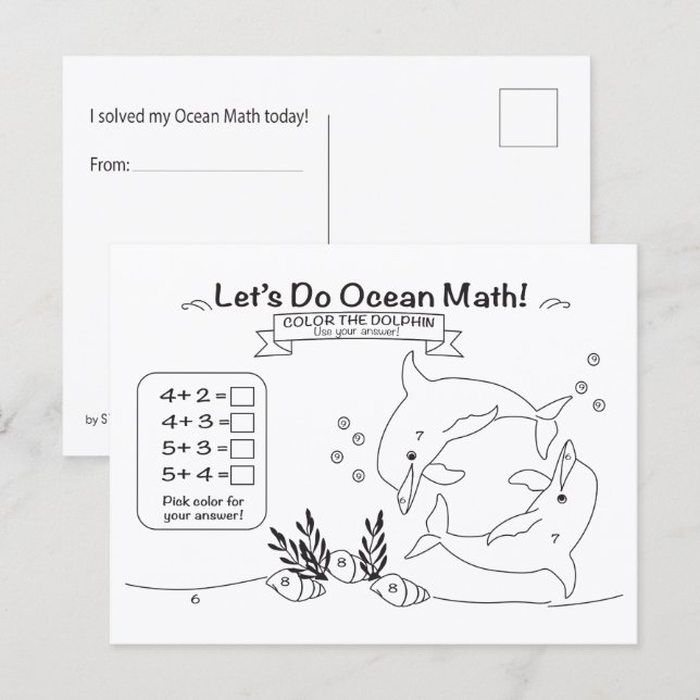 Dolphin Ocean Math Coloring Postcard Vykort (Fram/baksida)
