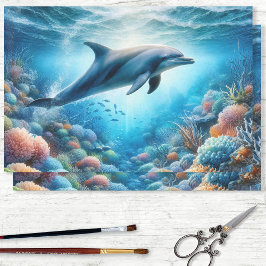 Dolphin Ocean Reef Watercolor Decoupage