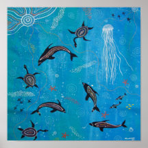 Dolphin och Turtle Dreaming Poster
